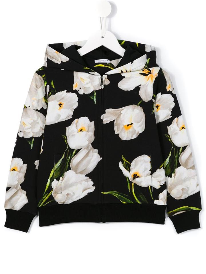Dolce & Gabbana Kids Tulip Print Hoodie, Girl's, Size: 10 Yrs, Black