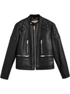 Burberry Diamond Quilted Detail Leather Biker Jacket - Black
