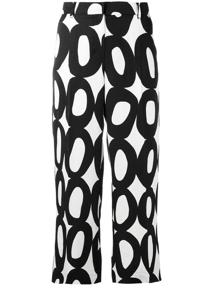 's Max Mara Geometric Print Cropped Trousers, Women's, Size: 40, Black, Linen/flax/viscose