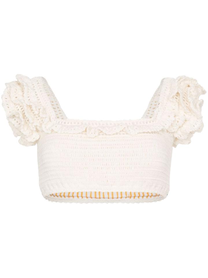 She Made Me Saachi Crochet Frill Bikini Top - Neutrals