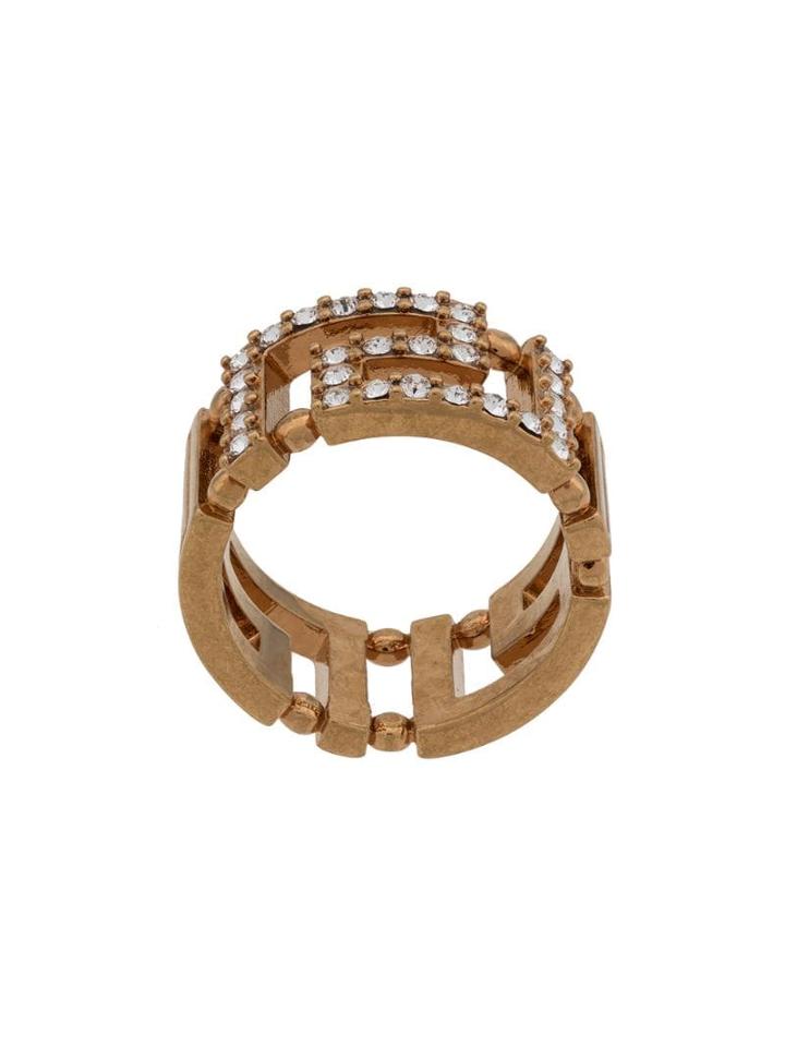 Versace Crystal Greek Key Ring - Gold