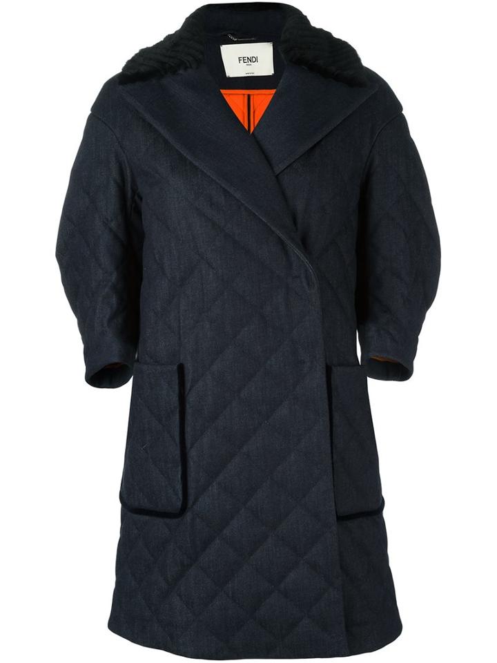 Fendi Mink Fur Collar Denim Coat, Women's, Size: 38, Blue, Cotton/spandex/elastane/mink Fur/polyester