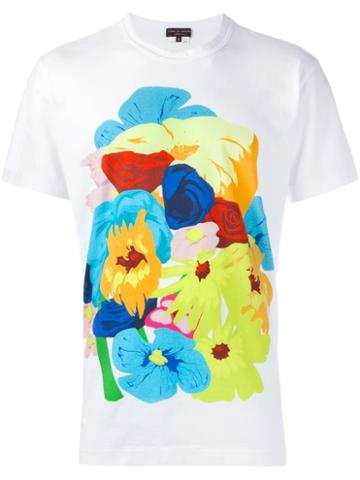 Comme Des Garçons Homme Plus Flowers Print Shortsleeved T-shirt, Men's, Size: Medium, White, Cotton