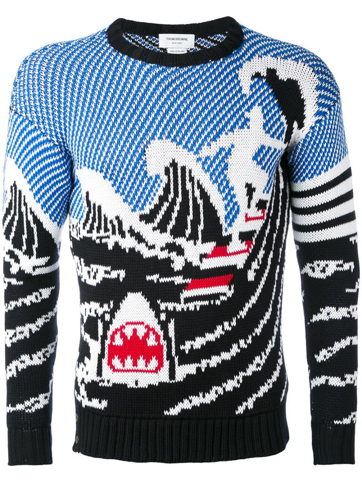 Thom Browne - Wave Pattern Jumper - Men - Cotton - 3, Blue, Cotton