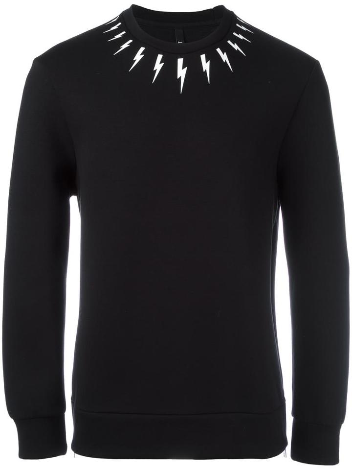 Neil Barrett Lightning Bolt Sweatshirt, Men's, Size: Medium, Black, Viscose/spandex/elastane/lyocell/polyurethane