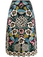 Red Valentino Embroidered Floral A-line Skirt - Black