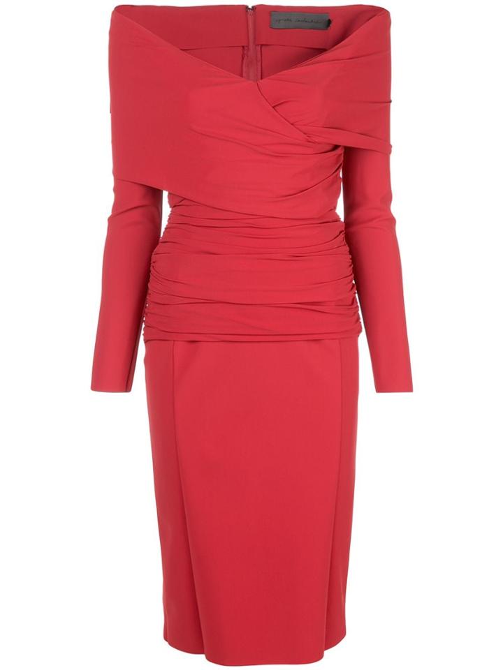 Greta Constantine Off The Shoulder V-neck Dress - Red