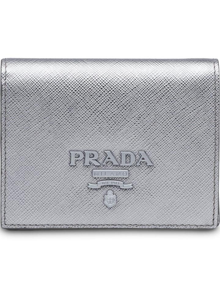 Prada Logo Plaque Billfold Wallet - Grey