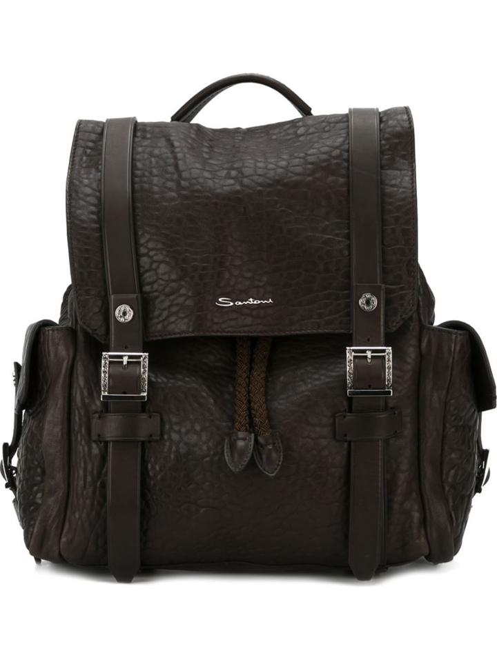 Santoni Buckle Fastening Backpack, Brown, Leather
