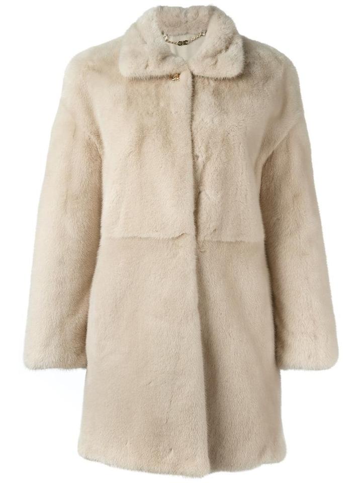 Salvatore Ferragamo Concealed Fastening Fur Coat, Women's, Size: 42, Nude/neutrals, Silk/mink Fur