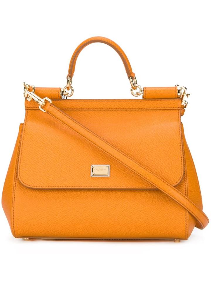 Dolce & Gabbana Medium Sicily Tote, Women's, Yellow/orange, Calf Leather