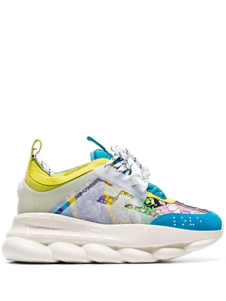 Versace Multicoloured Chain Reaction Leather Sneakers - Blue