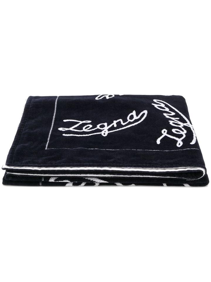 Ermenegildo Zegna Logo Embroidered Beach Towel - Black
