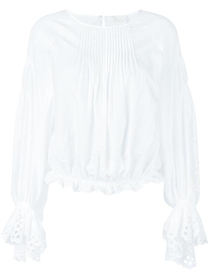 Chloé Pintuck Broderie Anglais Top, Women's, Size: 36, White, Cotton