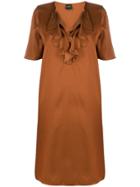 Aspesi Ruffled Neck Silk Dress - Brown