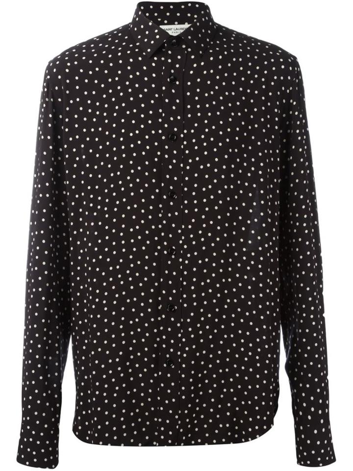 Saint Laurent Polka Dot Print Shirt, Men's, Size: 38, Black, Viscose
