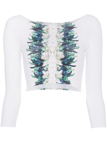 Belusso Feather Print Cropped Top - White