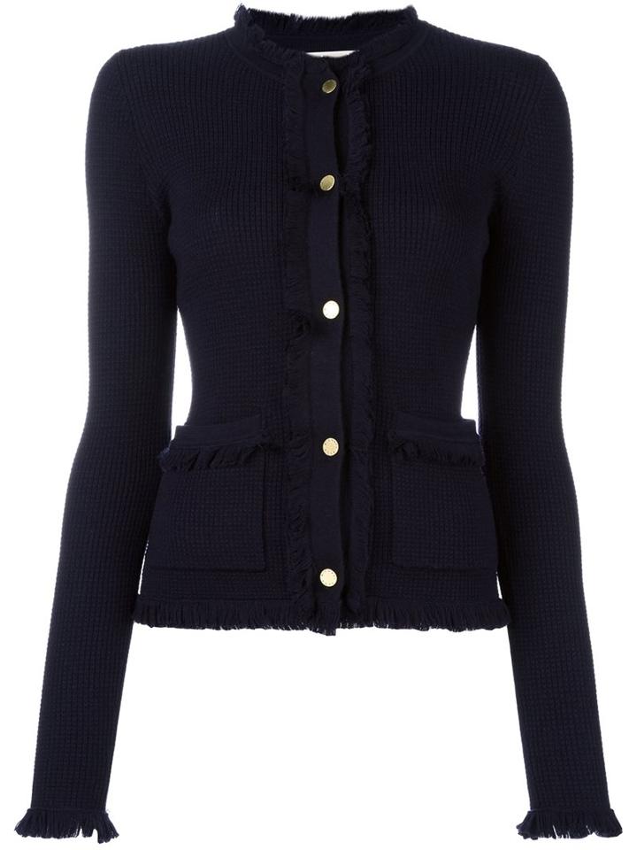 Michael Michael Kors Fringed Edge Cardigan, Women's, Size: Xs, Blue, Merino