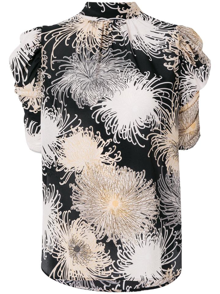 No21 Printed Gathered Sleeve Blouse - Black