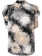 No21 Printed Gathered Sleeve Blouse - Black