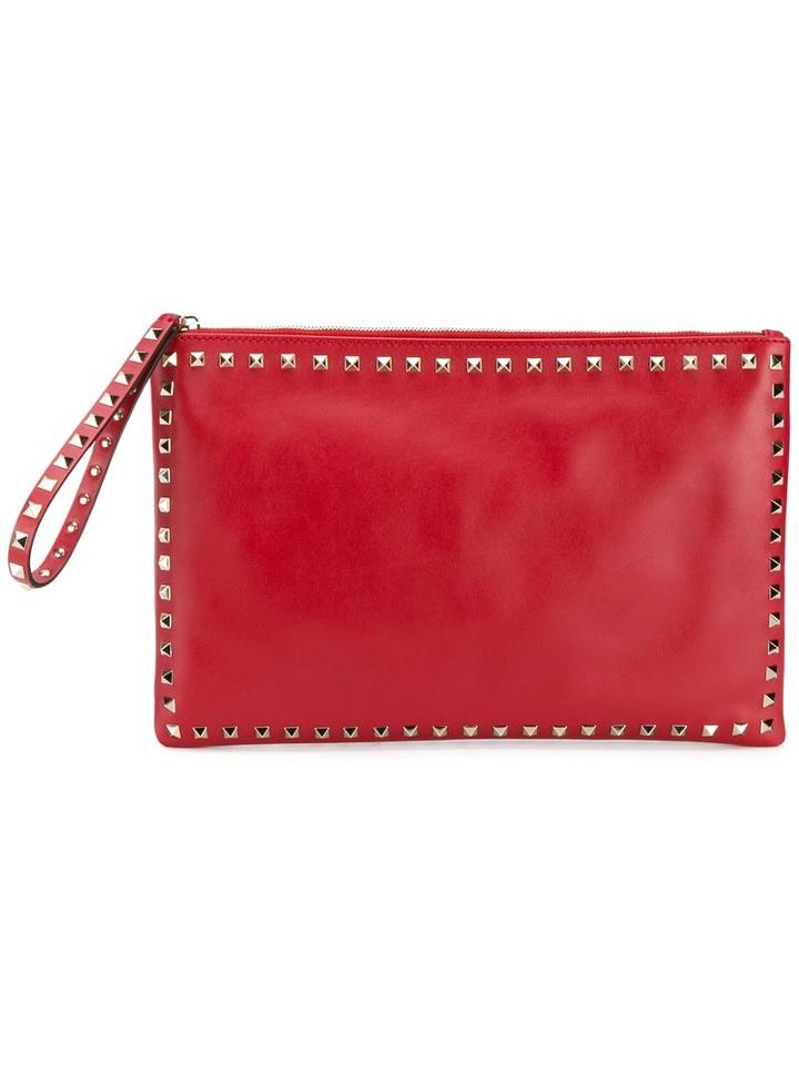 Valentino Valentino Garavani Rockstud Clutch, Women's, Red, Leather/metal/cotton