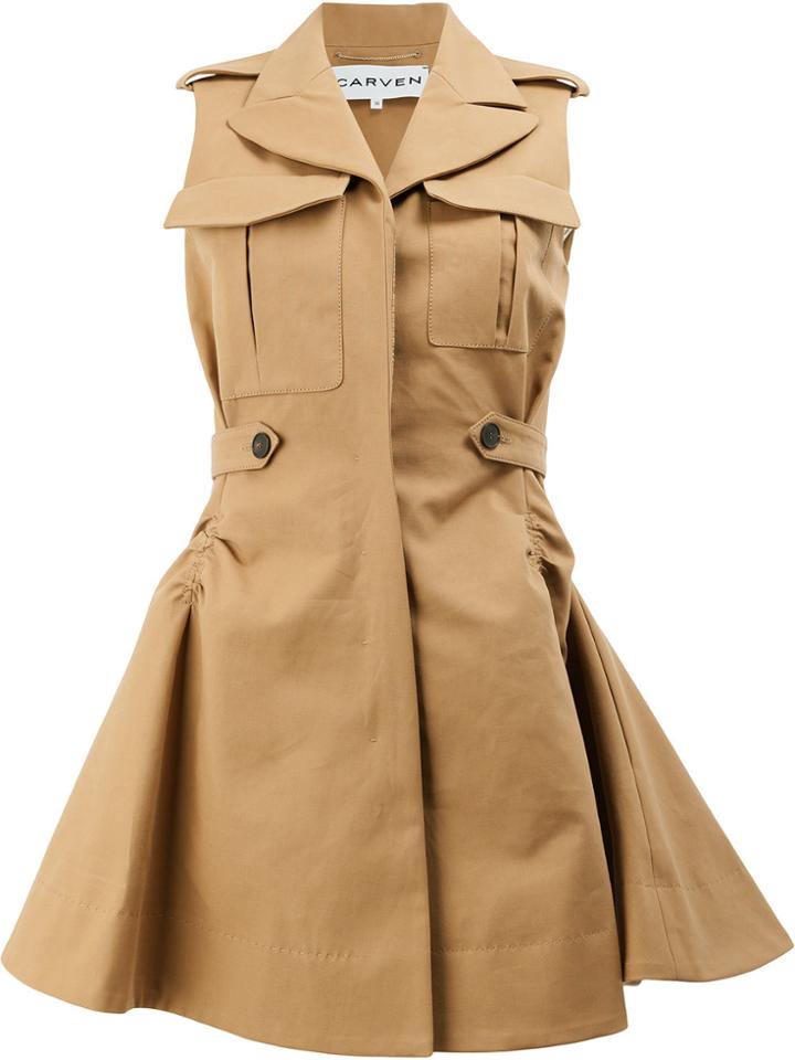 Carven Flared Shirt Dress - Brown