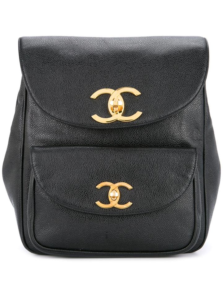 Chanel Vintage Flap Drawstring Backpack - Black