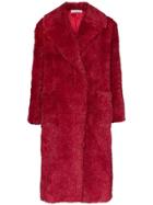 Vika Gazinskaya Long Fox Fur Alpaca Belted Coat - Red