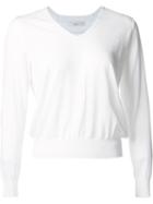 Astraet Long Sleeve V Neck Jumper, Women's, White, Cotton/polyester