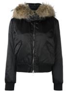 Moncler Fur Trim Padded Jacket, Women's, Size: 3, Black, Polyamide/raccoon Dog/feather