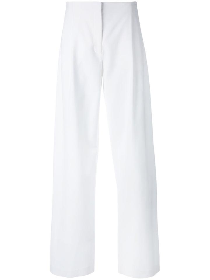 Cédric Charlier Pleat Detail Straight Trousers, Women's, Size: 42, White, Rayon/other Fibers