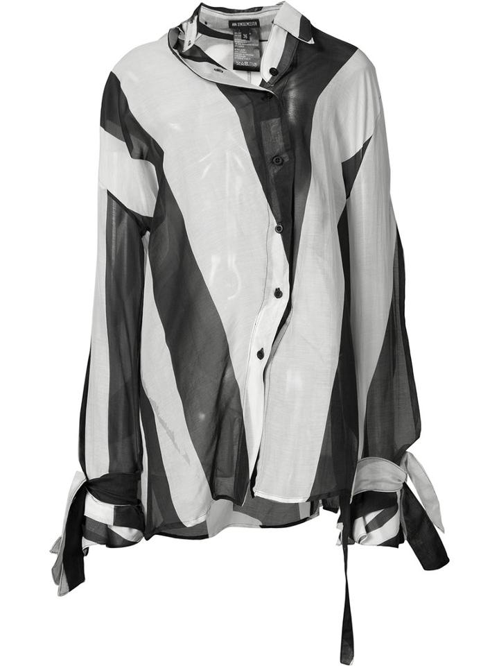 Ann Demeulemeester - Asymmetric Striped Shirt - Women - Silk/cotton - 38, Black, Silk/cotton