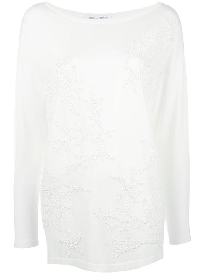 Alberta Ferretti Bead Embellished Jumper, Women's, Size: 46, White, Polyamide/rayon