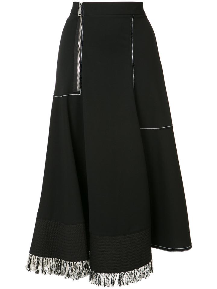 Derek Lam - Fringed Zip Front Skirt - Women - Elastodiene/polyamide/viscose - 42, Black, Elastodiene/polyamide/viscose