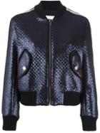 Msgm Cropped Bomber Jacket, Women's, Size: 42, Blue, Acrylic/polyamide/polyester/wool