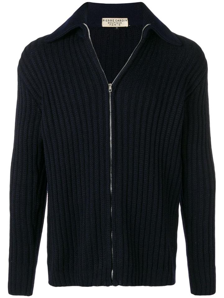 Pierre Cardin Vintage 1970's Ribbed Knit Cardigan - Blue