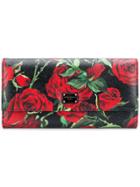 Dolce & Gabbana Rose Print Continental Wallet - Black