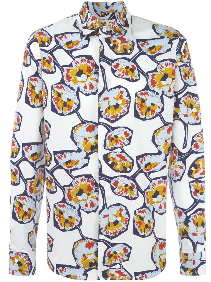 Marni Floral Print Shirt, Men's, Size: 54, White, Cotton