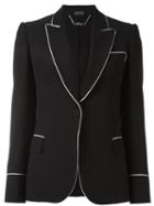 Alexander Mcqueen Contrast Trim Blazer, Women's, Size: 46, Black, Acetate/viscose/polyester/silk