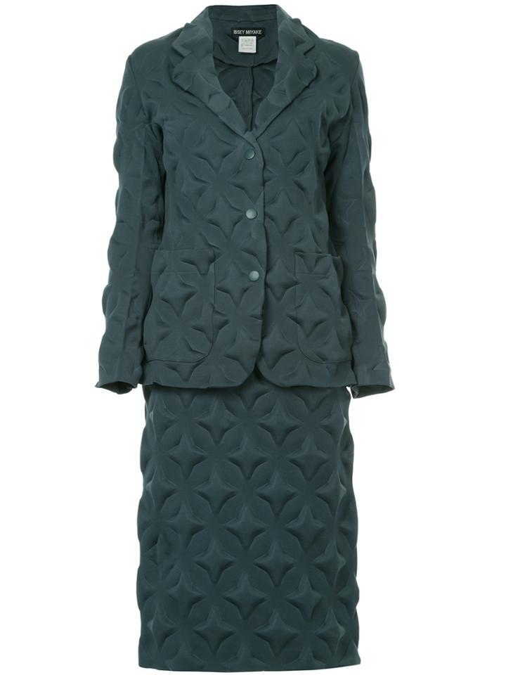 Issey Miyake Vintage Star Imprint Skirt Suit - Green