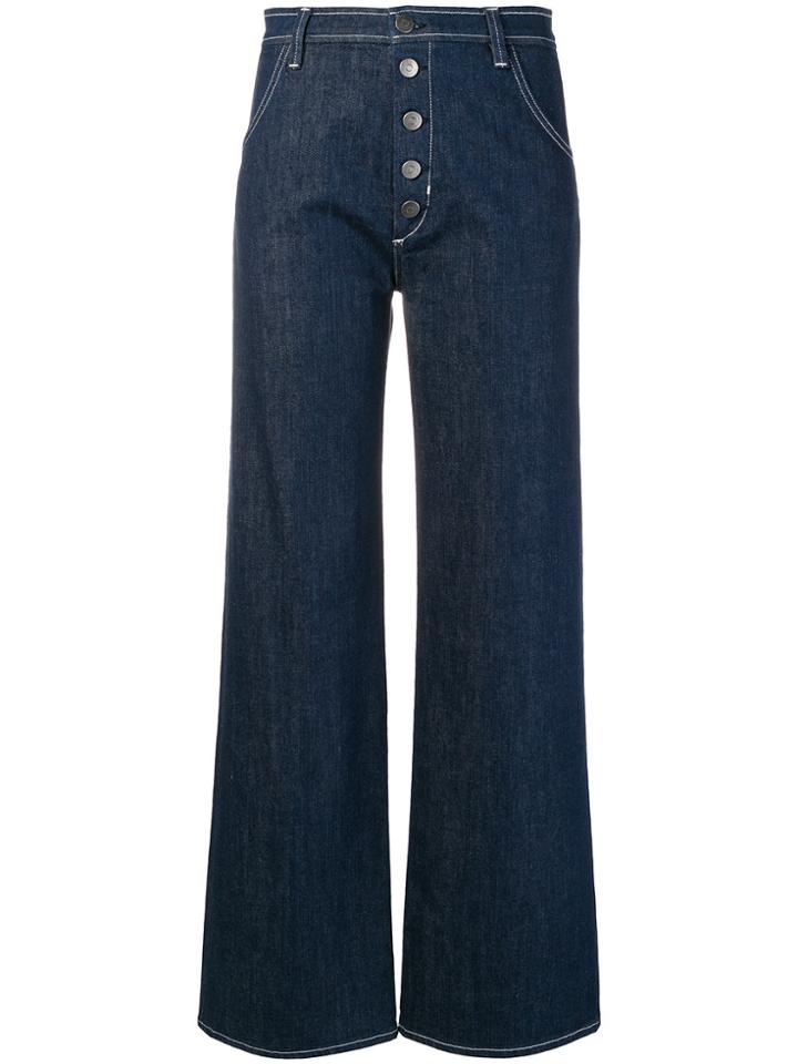 Mih Jeans Button Front High Waisted Jeans - Blue