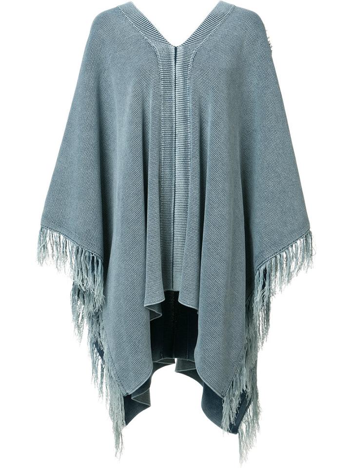 Chloé Fringed Poncho, Women's, Size: Medium/large, Blue, Cotton