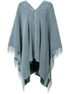 Chloé Fringed Poncho, Women's, Size: Medium/large, Blue, Cotton
