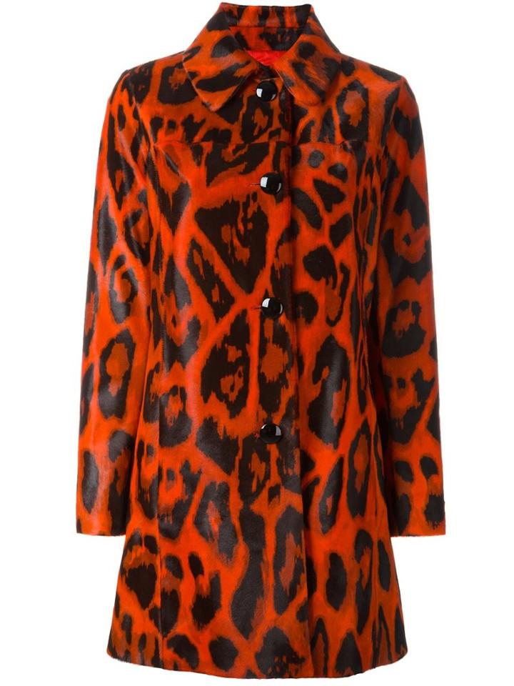 Drome Leopard Print Coat, Women's, Size: Medium, Red, Leather/acetate/viscose