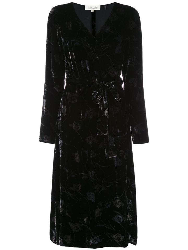 Diane Von Furstenberg Crushed Velvet Wrap Dress - Black