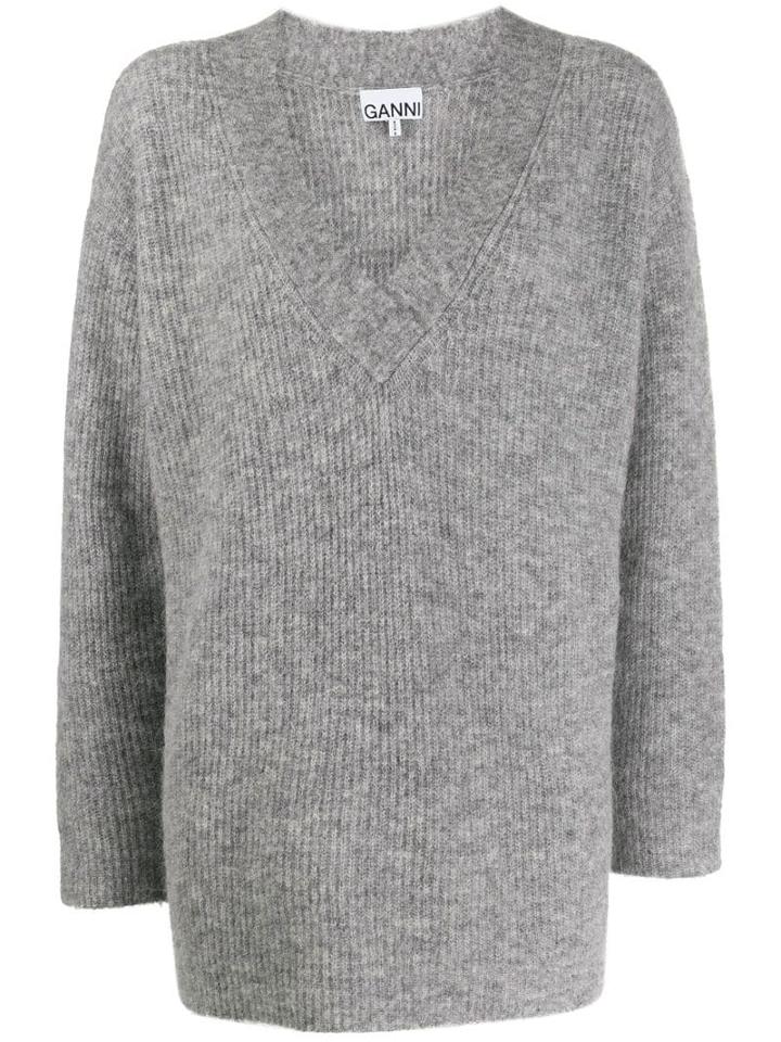 Ganni Ribbed Oversize Jumpers - Grey