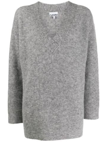 Ganni Ribbed Oversize Jumpers - Grey