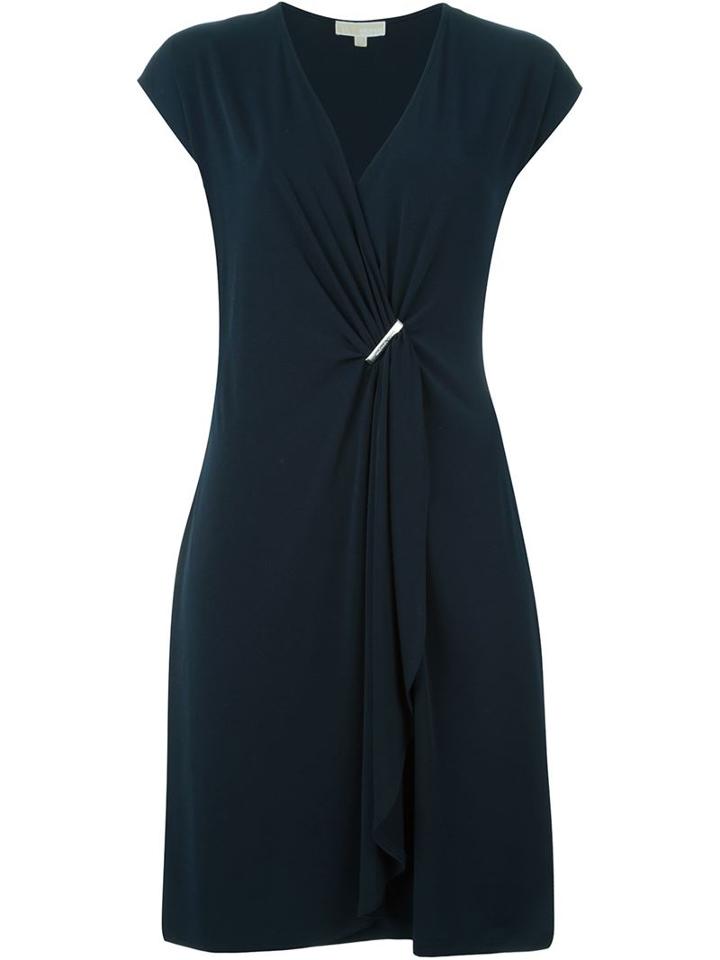 Michael Michael Kors Short Sleeve Draped Dress, Women's, Size: Large, Blue, Polyester/spandex/elastane