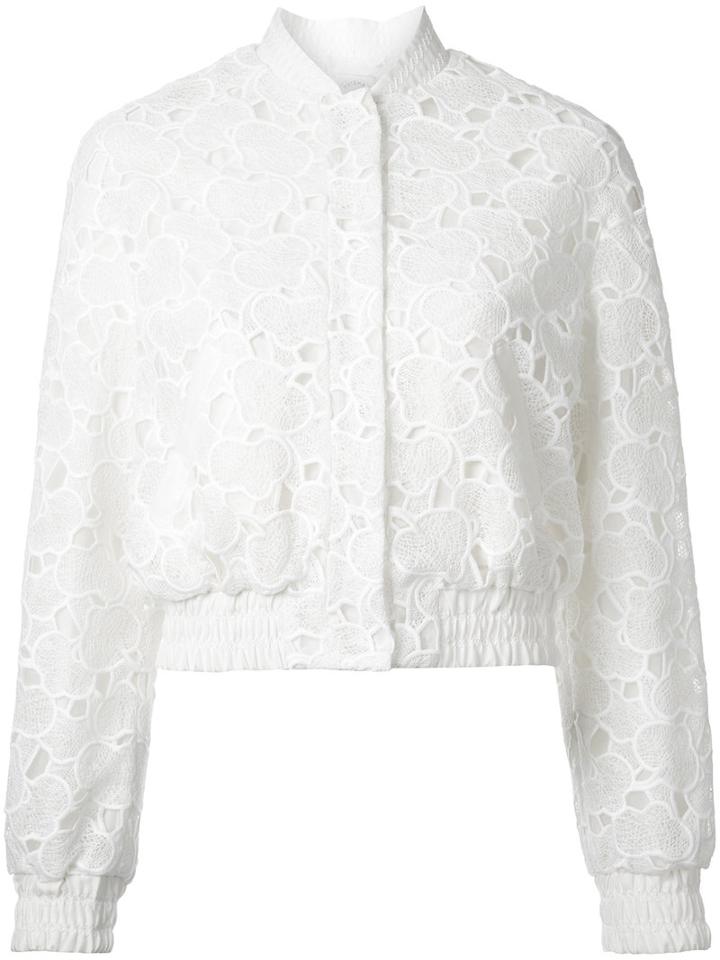 Huishan Zhang Macrame Lace Bomber Jacket, Women's, Size: 10, White, Polyester