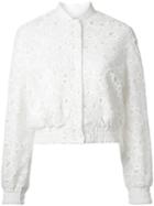 Huishan Zhang Macrame Lace Bomber Jacket, Women's, Size: 10, White, Polyester